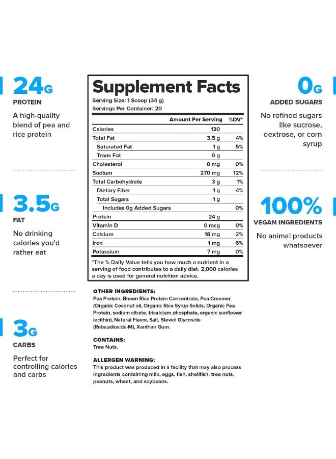 Plant+ Vegan Protein Powder, Cinnamon Cereal, Pea And Rice Protein, Naturally Sweetened & Flavored, No Added Sugars, 24 Grams Per Serving, 680 G/1.5 Lbs, 20 Servings