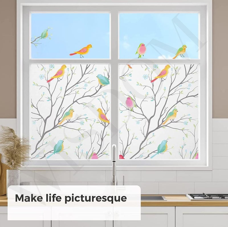 WISDOM Window Glass Decorative Frosted Film Heat Control Film Self Adhesive Window Film (24" x 66, Birds) - Image 5