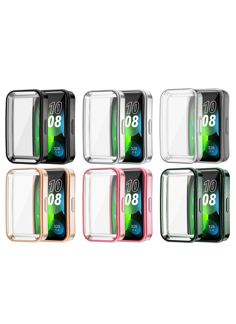 HW Screen Protector Case Compatible with Huawei Band 8/9 Watch TPU Slim Case Cover [Plating Metal Color Frame] [3D Full Coverage] Shell Protective for Huawei Band 8/9 Smart Watch (6pack)  - Image 1