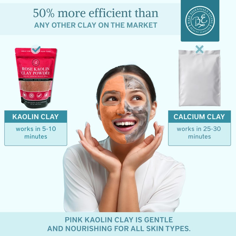 Bare Essentials Living أساسيات الحياة - مسحوق طين الكاولين الوردي (12 أونصة) 100% طبيعي مسحوق طين وردي لقنابل البذور، قناع طين وردي للوجه أو كملون لمنتجع صحي DIY، صابون الورد الوردي، قنبلة استحمام، مزيل العرق - Image 4