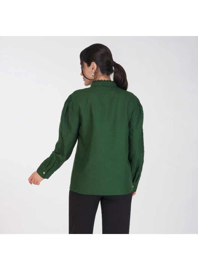 Linelle Soft Crepe Ladies Shirt – High Neck and Full Sleeves with Embroidery - Image 2