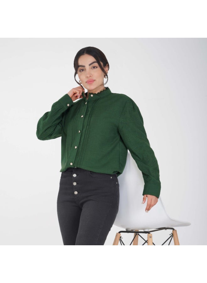Linelle Soft Crepe Ladies Shirt – High Neck and Full Sleeves with Embroidery - Image 1