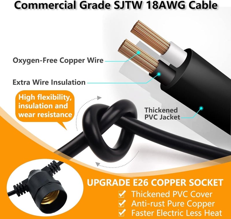 PESCA LED Outdoor String Lights for Patio with 20 Shatterproof S14 Vintage Edison Bulbs 10 Meter Waterproof Hanging Lights for Outside Porch Deck Bistro Cafe Balcony Lights Warm White - Image 3