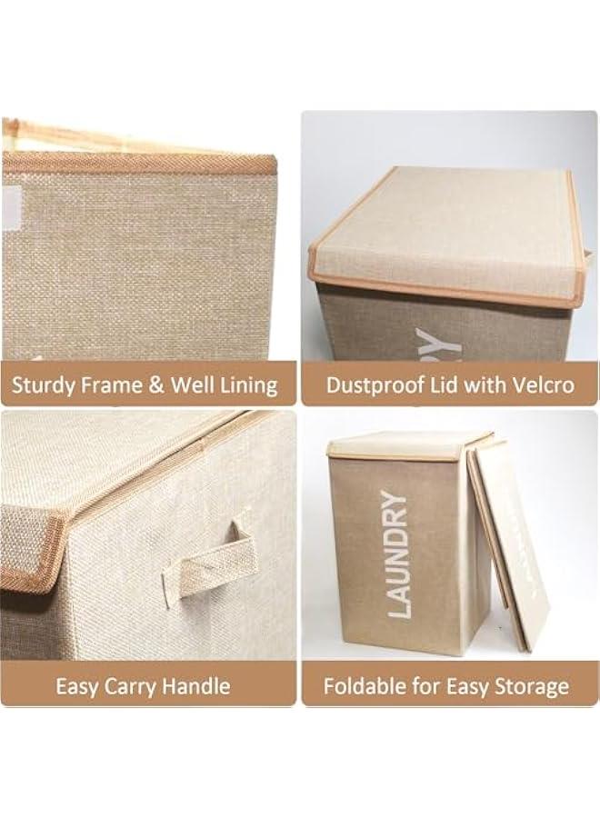 Laundry Basket with Lid, 58L Foldable Laundry Hamper With Handles, Floor-Standing Dirty Clothes Hamper for Bathroom Bedroom Living Room (Beige) - Image 4