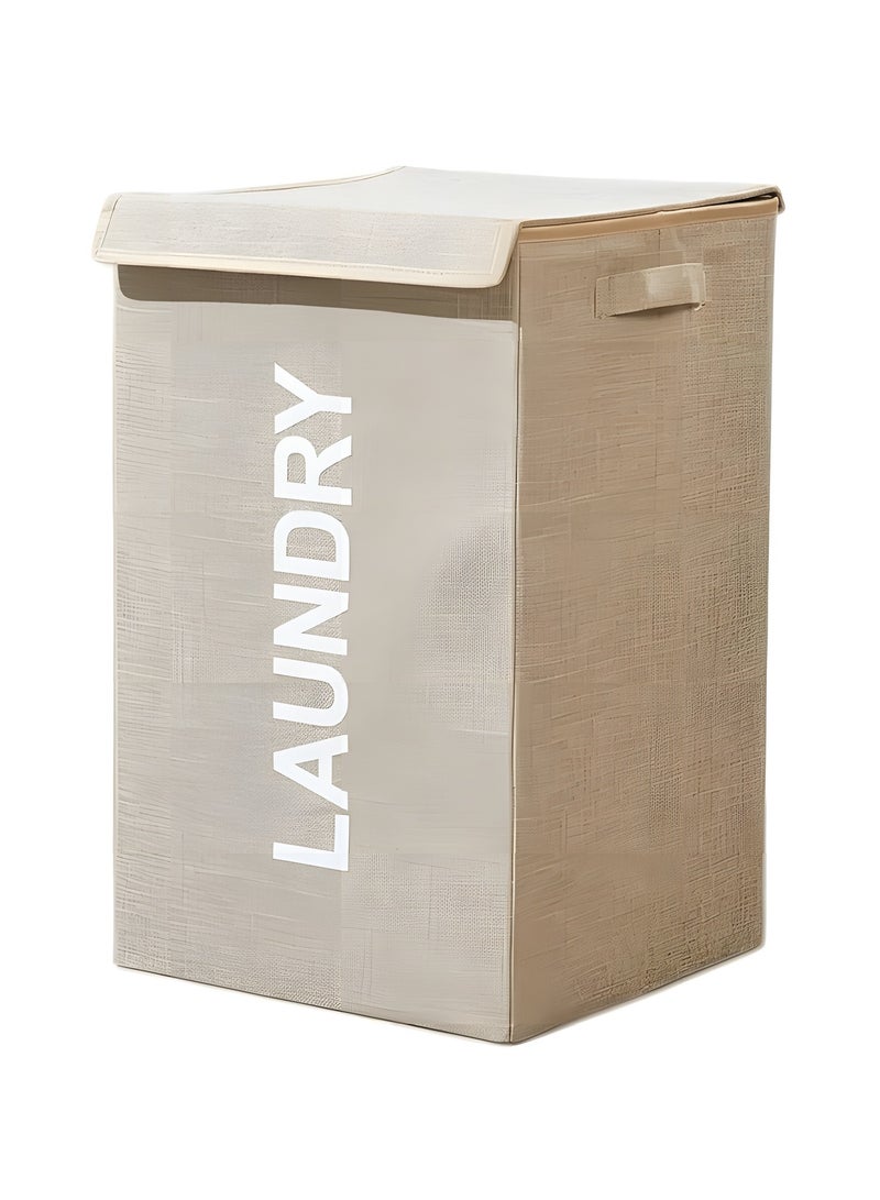 بيوينتي Laundry Basket with Lid, 58L Foldable Laundry Hamper With Handles, Floor-Standing Dirty Clothes Hamper for Bathroom Bedroom Living Room (Beige) - Image 1
