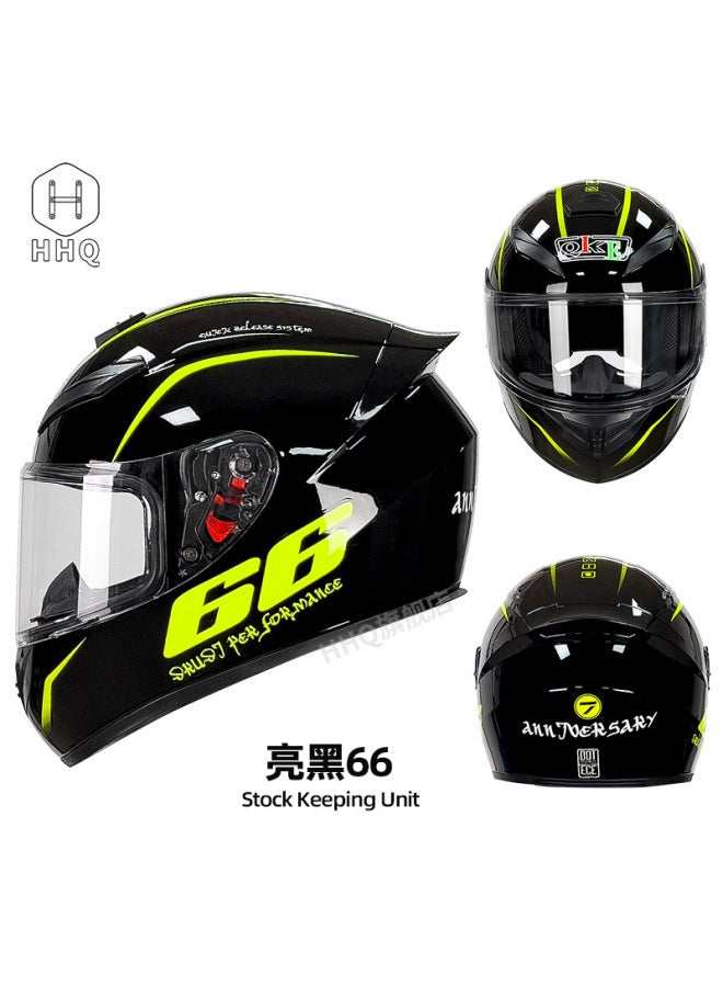 Bright Black 66 lens New National Standard 3c Certification Motorcycle Helmet Winter Men's And Women's Motorcycle Full Helmet Can Be Equipped With Bluetooth Dot