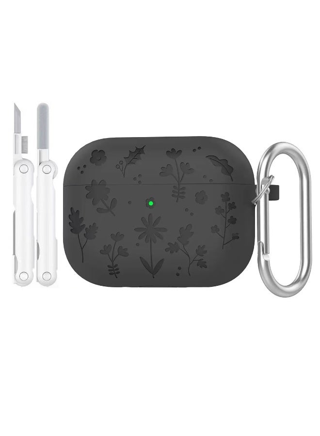 دكينج غطاء حماية AirPods Pro 3 من السيليكون الفاخر المنحوت بشكل لطيف، يأتي مع مجموعة تنظيف وحلقة معدنية، مناسب للرجال والنساء. أسود - Image 1