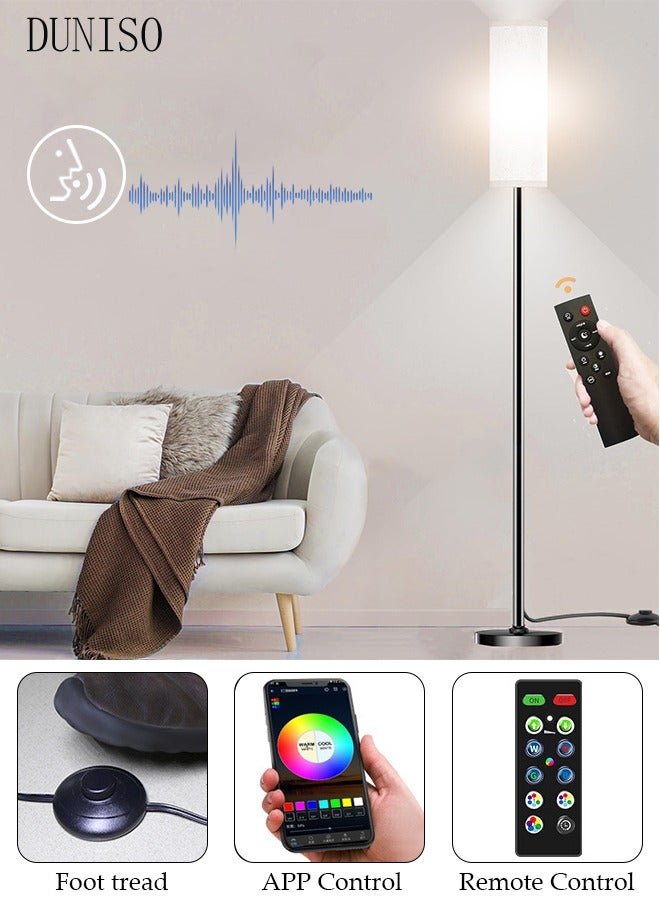 DUNISO مصابيح أرضية لغرفة المعيشة وغرفة النوم، مصباح قائم LED ذكي RGB مع تطبيق وجهاز تحكم عن بعد، مصباح طويل حديث للمكتب والمنزل والحضانة والفندق، مصباح عمود مع عاكس الضوء باللون البيج للقراءة  - Image 1