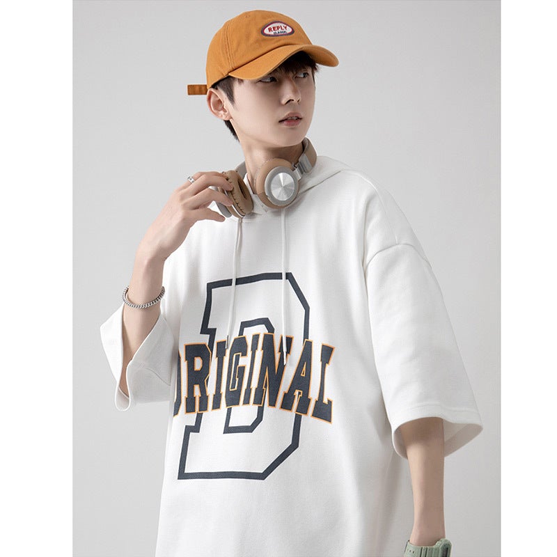 American Street Hooded Short-sleeved T-shirt Men's Design Sense Niche Summer Long-sleeved Thin Heavy Six-sleeved Sweat - Image 5