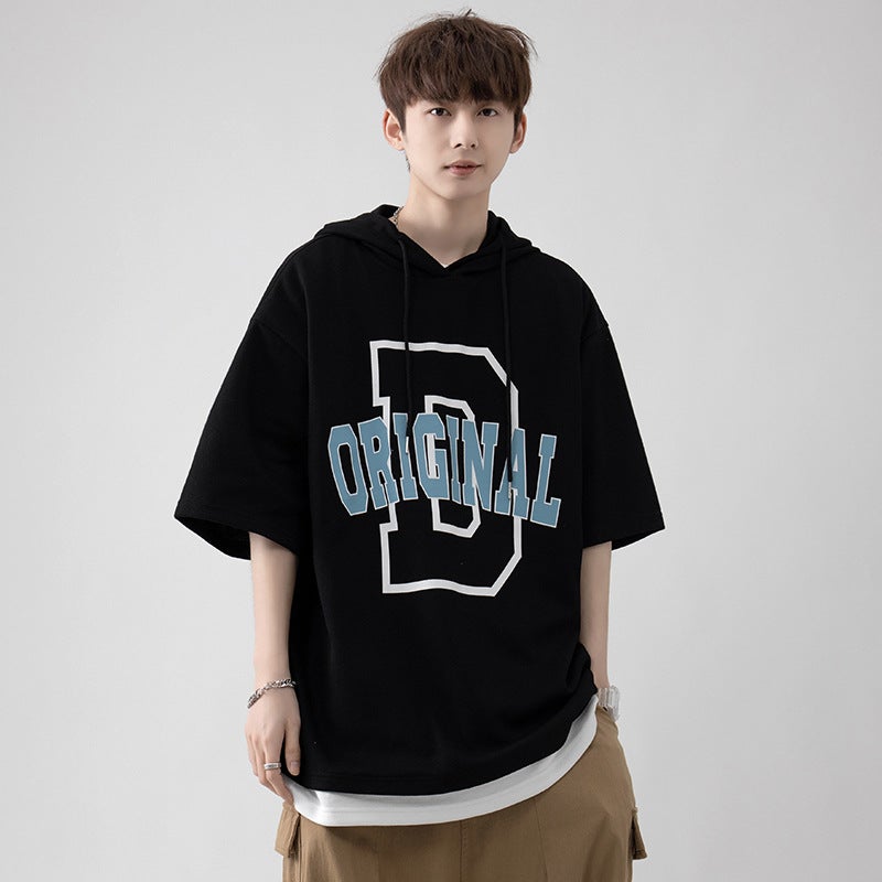 American Street Hooded Short-sleeved T-shirt Men's Design Sense Niche Summer Long-sleeved Thin Heavy Six-sleeved Sweat - Image 4