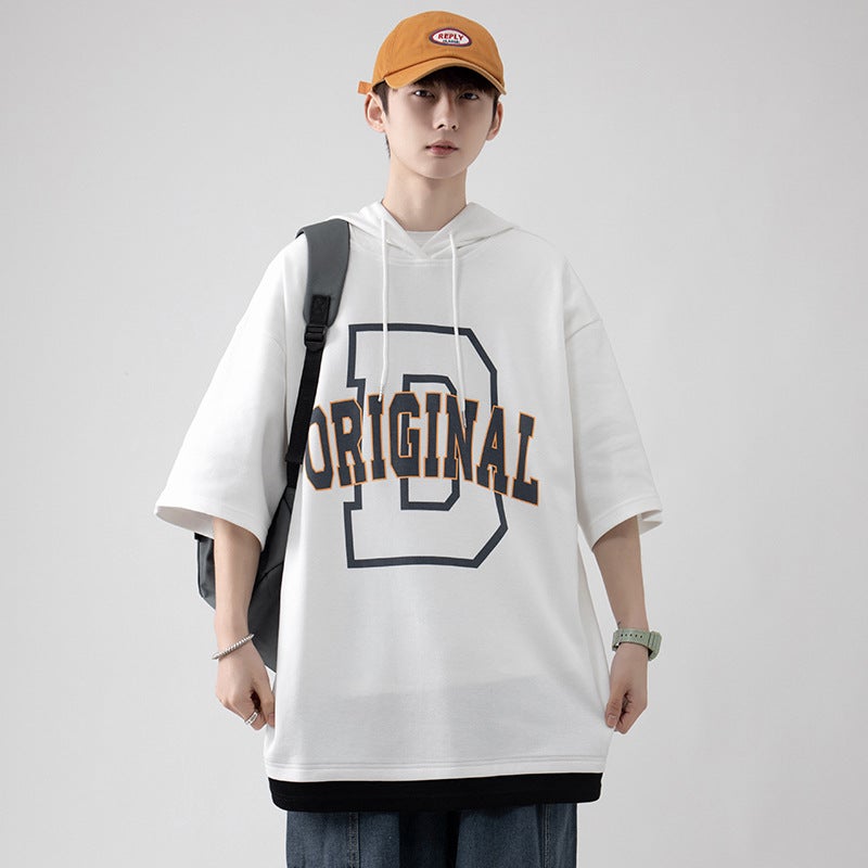 American Street Hooded Short-sleeved T-shirt Men's Design Sense Niche Summer Long-sleeved Thin Heavy Six-sleeved Sweat - Image 3