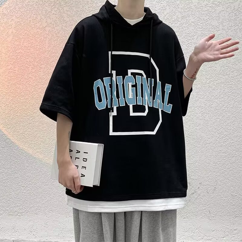 American Street Hooded Short-sleeved T-shirt Men's Design Sense Niche Summer Long-sleeved Thin Heavy Six-sleeved Sweat - Image 2