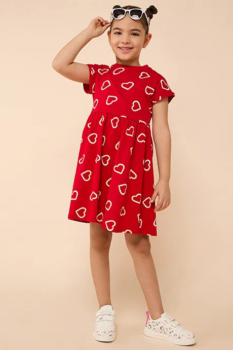 أر أند بي Printed Dress with Crew Neck and Short Sleeves