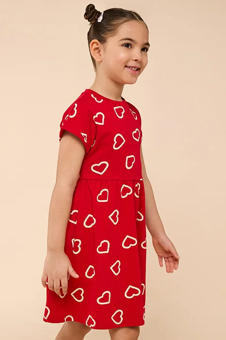 أر أند بي Printed Dress with Crew Neck and Short Sleeves