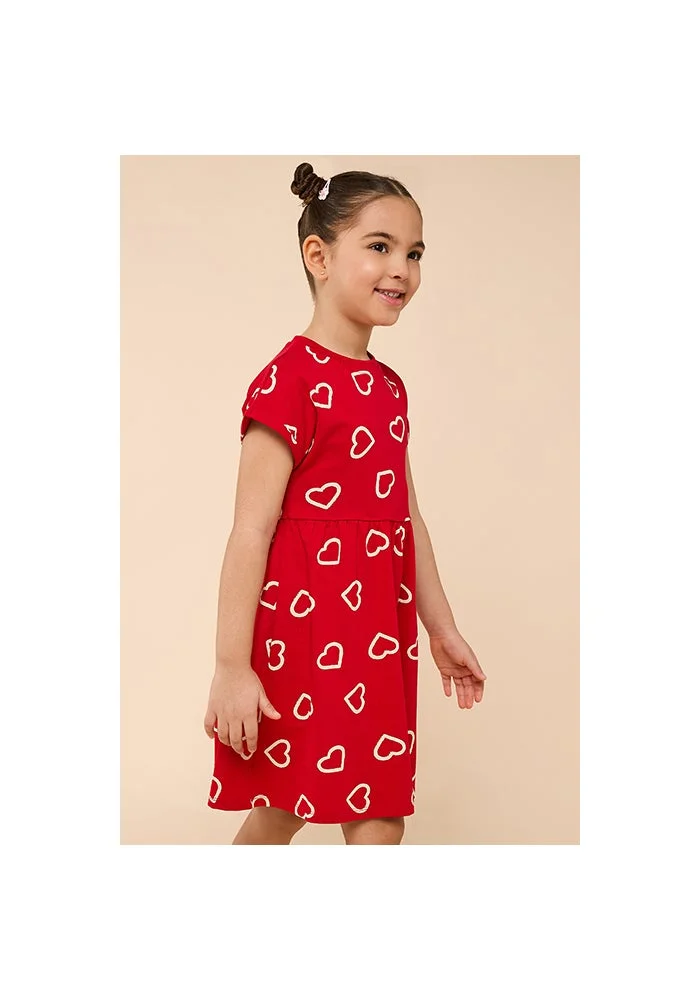 أر أند بي Printed Dress with Crew Neck and Short Sleeves