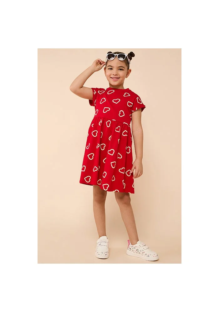 أر أند بي Printed Dress with Crew Neck and Short Sleeves