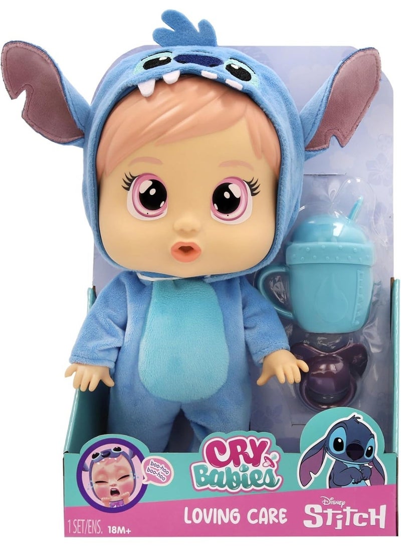 كراي بيبيز دمية كراي بيبيز Disney Stitch Loving Care التفاعلية – تبكي دموعًا حقيقية مع اللهاية وكوب الرضاعة، ترتدي زي ستيتش الناعم، هدية مثالية للأطفال - Image 3