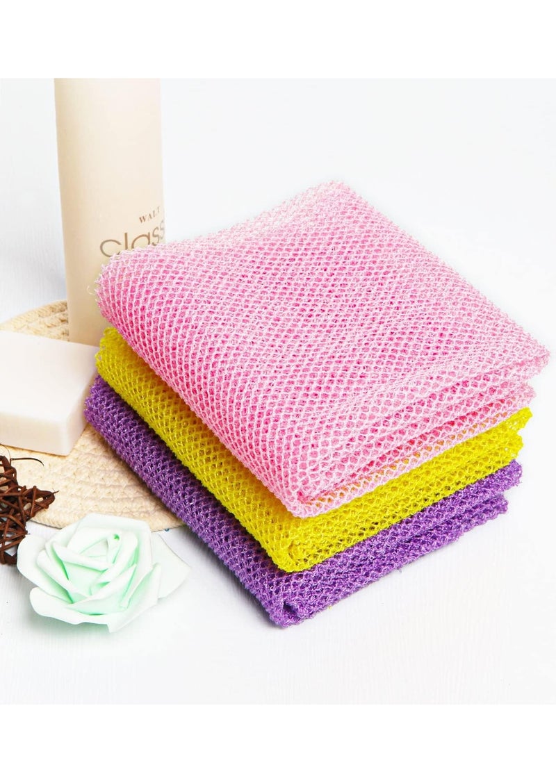 SYOSI شبكة تقشير أفريقية، 4 قطع اسفنجة شبكة أفريقية، شبكة اسفنجة استحمام نيلون أفريقية، شبكة طويلة من الاسفنج الأفريقي، ليف الاستحمام جسم فرك الظهر، مكّيّن جلد (وردي، أصفر، بنفسجي) - Image 5