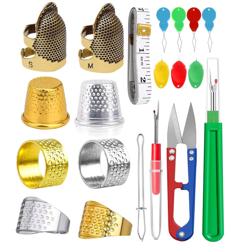 CousDUoBe 20 Pcs Sewing Thimble Kit,thimbles for Hand Sewingï¼ŒNeedle threadersï¼ŒSeam Rippers for Sewingï¼ŒMeasuring Tape and Thread Snips, Hand Embroidery Craftï¼ˆComplete Sewing Kitï¼‰ - Image 1