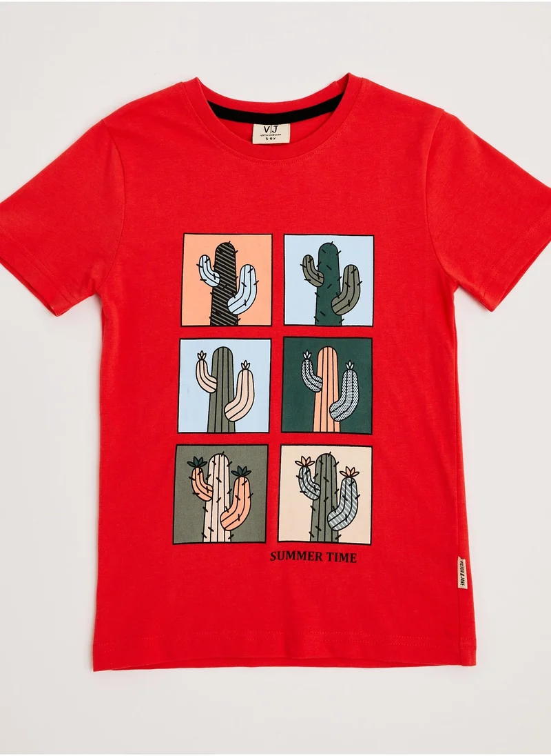 Victor And Jane  Boys' 3-Pack T-Shirts (2-8Y)  Grey, Coral & Olive, (100% Cotton) for Men | Best Price UAE