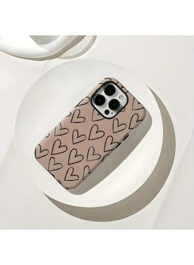 Temu Stylish and cool brown phone case with black hearts design, durable and drop-resistant dual-layer cover, suitable for a perfect New Year gift for friends and family, compatible with iPhone 13 Pro