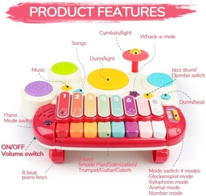 AugToy Baby Piano Drum Set for Toddlers 1-3, Musical Toys 3 in 1 Baby DJ Table Piano Keyboard Xylophone Drum Instruments for 1 2 Year Old Boys Girls Music & Light Activity Table Babies First Birthday Gifts - Image 5