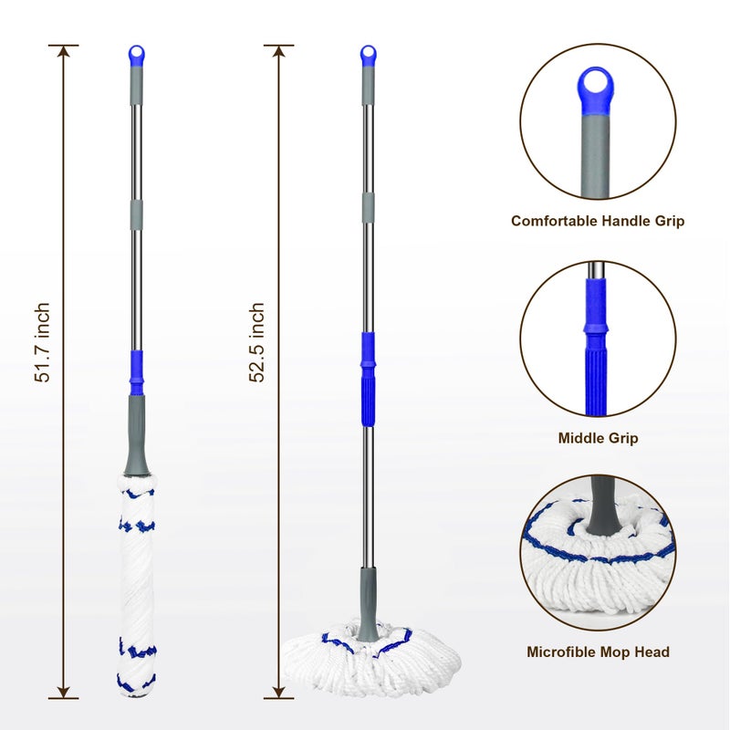 kickleen Self Wringing Floor Cleaner with 52.5 Inch Long Handle, Heavy Duty Wet Mop for Hardwood, Tile, Vinyl, Laminate Floors (White) - Image 3