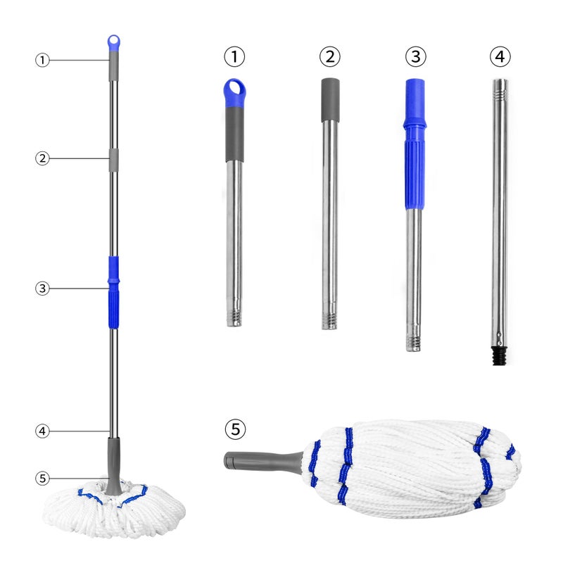 kickleen Self Wringing Floor Cleaner with 52.5 Inch Long Handle, Heavy Duty Wet Mop for Hardwood, Tile, Vinyl, Laminate Floors (White) - Image 2