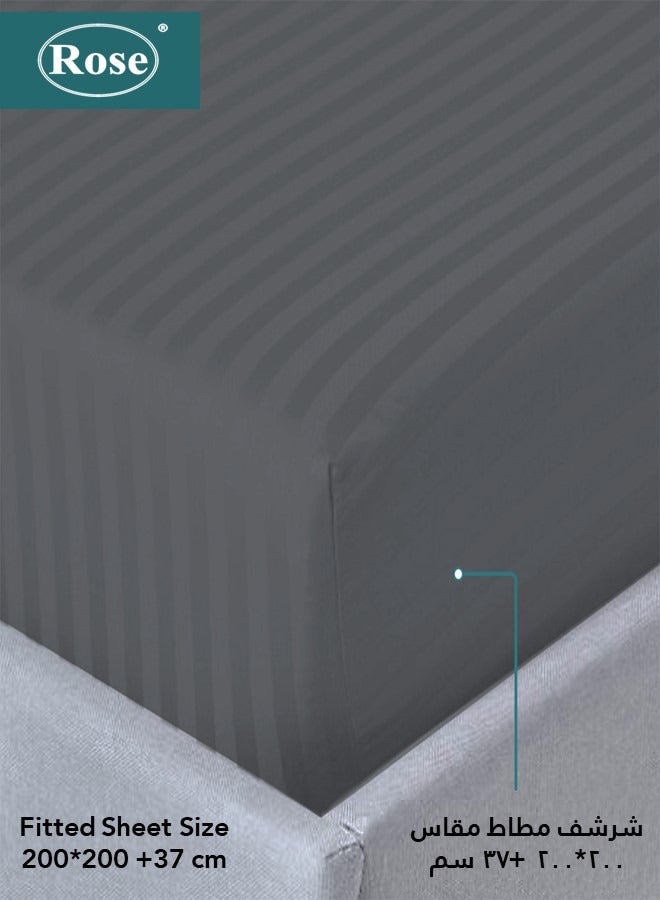 Rose Luxurious Hotel Stripe Fitted Sheet with Deep Pockets and Pillow Cases, Bed Sheet 3-Pieces Set, Soft & Silky Microfiber Breathable and Cooling, King Size 200x200+35 cm, Grey - Image 2