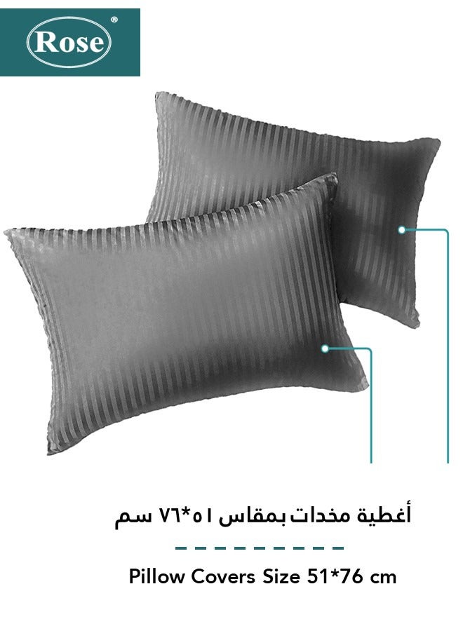 Rose Luxurious Hotel Stripe Fitted Sheet with Deep Pockets and Pillow Cases, Bed Sheet 3-Pieces Set, Soft & Silky Microfiber Breathable and Cooling, King Size 200x200+35 cm, Grey - Image 3