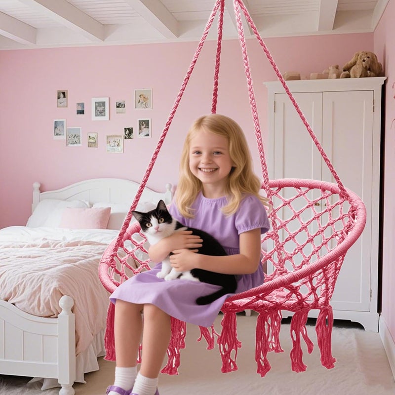 GOUTIME Hammock Chair, Macrame Hanging Swing Chairs with Hardware Kit,Adult Boho Swings for Outside,Patio,Balcony,Bedroom (Pink (Pillows are not Included)) - Image 3