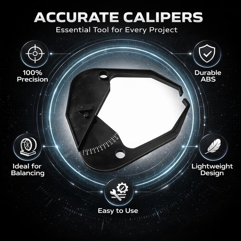 Car Wheel Balancer Caliper, ABS Plastic Rim Width Measuring Tool, Tire Scale Black - Durable Construction, Easy Read Scale, Portable for Automotive Repair - Image 4
