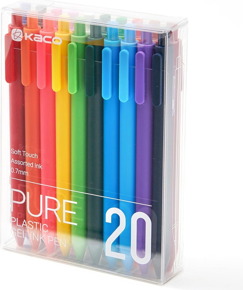 Kaco PURE Gel Pens Assorted Color Ink 20 Pieces 0.7mm, Medium Point, Aesthetic Cute Stationery Pens for Journaling Note Taking Pens - Image 1
