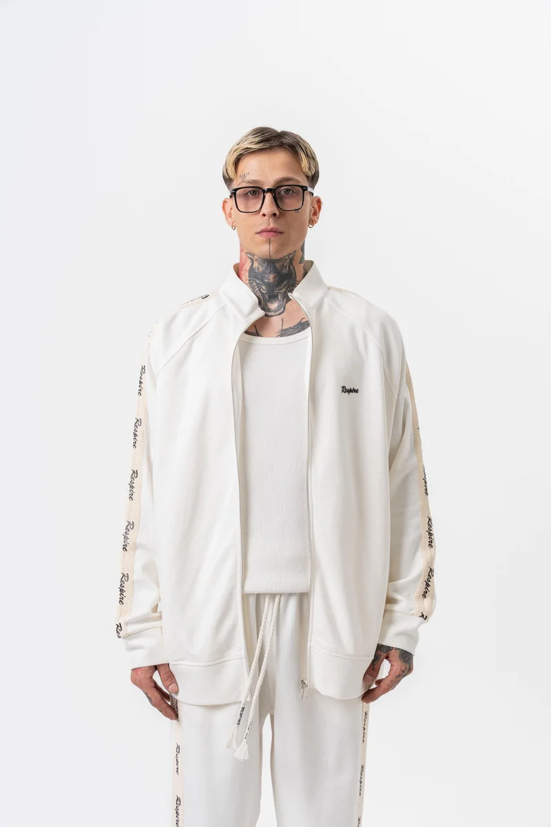 ريسباير سويت شيرت رجالي بقصة واسعة بياقة واقفة وسحاب مزدوج الوجه وخطوط