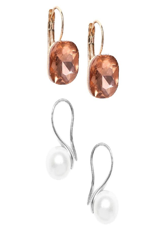 Fabula by OOMPH Jewellery Combo of 2 Pearl & Cubic Zirconia Drop Earrings For Women & Girls - Image 1
