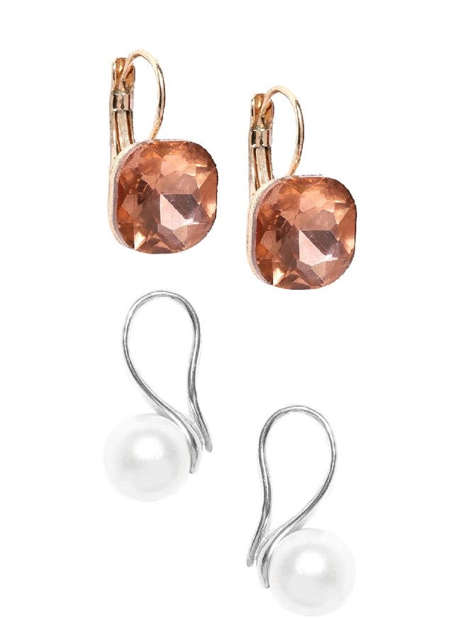 Fabula by OOMPH Jewellery Combo of 2 Pearl & Cubic Zirconia Drop Earrings For Women & Girls - Image 2