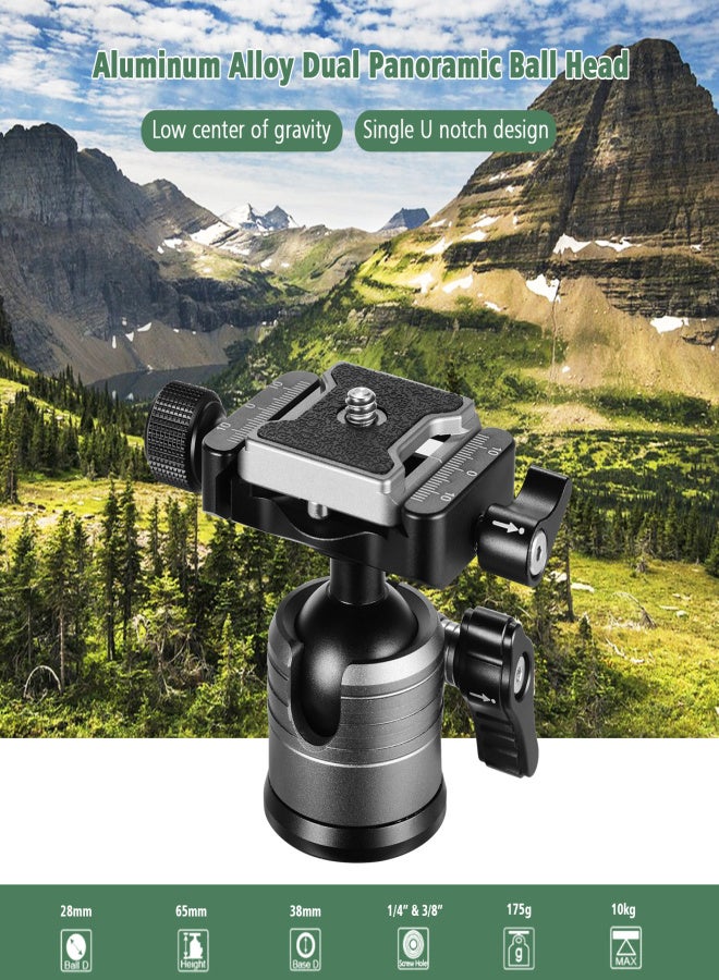 CNC Aluminum Alloy Dual Panoramic Ball Head Low Center of Gravity Single U Notch Design with 1/4 Inch Screw Mount for DSLR ILDC Cameras Tripod Monopod Max. Load 10kg Grey - Image 3