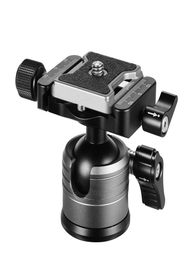 CNC Aluminum Alloy Dual Panoramic Ball Head Low Center of Gravity Single U Notch Design with 1/4 Inch Screw Mount for DSLR ILDC Cameras Tripod Monopod Max. Load 10kg Grey - Image 1