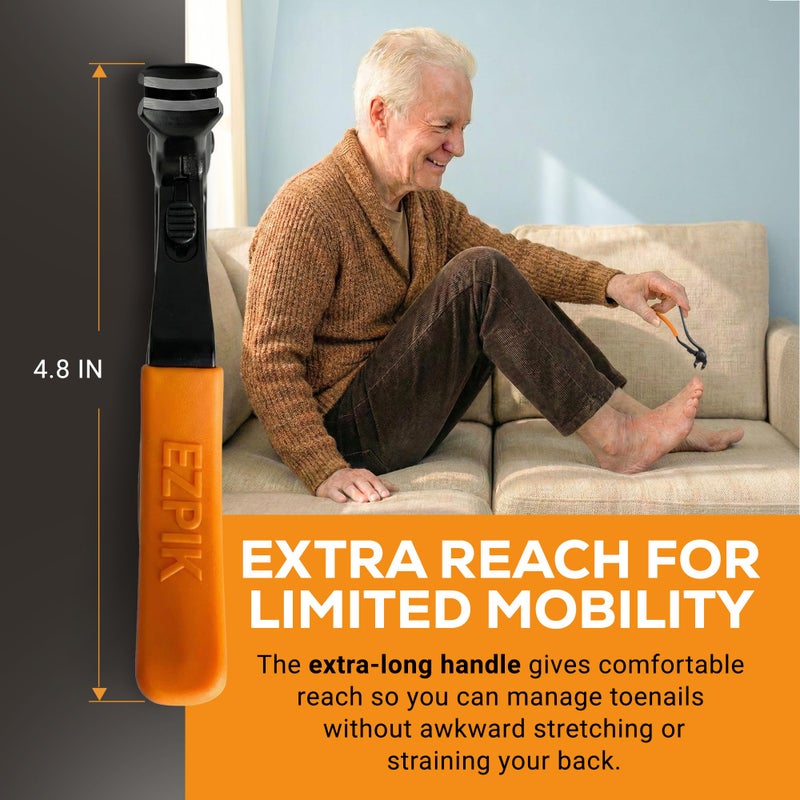 EZPIK Thick Toe Nail Clippers for Seniors with Nail File Set, Ergonomic Nail Cutter with 4.8â€ Long Handle, Angled Head & Stainless Steel Blades, Comfortable Toenail Clippers for Weak & Arthritic Hands - Image 4