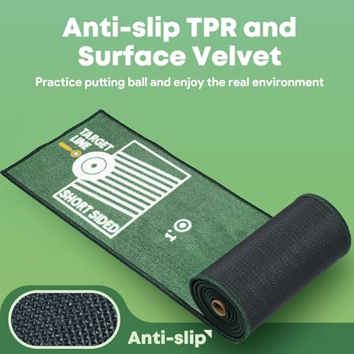 Ponsonbay Golf Putting Mat Indoor & Outdoor Professional Golf Practice Putting Green Mat with Distance Marker Anti Slip Backing Golf Training Accessories Portable Mat PM-007 - Image 2