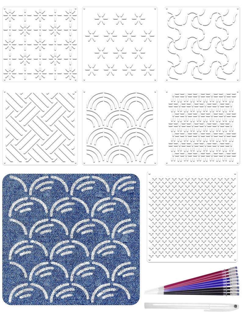 Gezan 20 Pcs Sashiko Stencils 8.3 x 5.9 Inch Plastic Sashiko Template Pattern Geometric Embroidery Stabilizers Drawing Line Template for Hand Quilting Sewing - Image 1