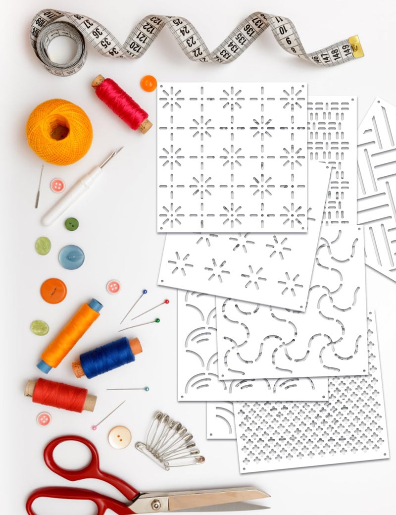 Gezan 20 Pcs Sashiko Stencils 8.3 x 5.9 Inch Plastic Sashiko Template Pattern Geometric Embroidery Stabilizers Drawing Line Template for Hand Quilting Sewing - Image 3