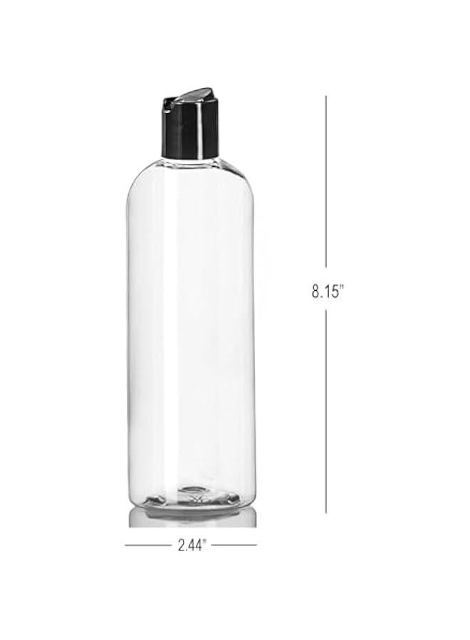 Arabest Pack of 2 Clear Plastic Bottles with Black Disc Top Caps, Ideal for Shampoo, Lotions, Creams - BPA Free, Made in USA, Squeezable and Refillable, 16 oz Capacity  - Image 2