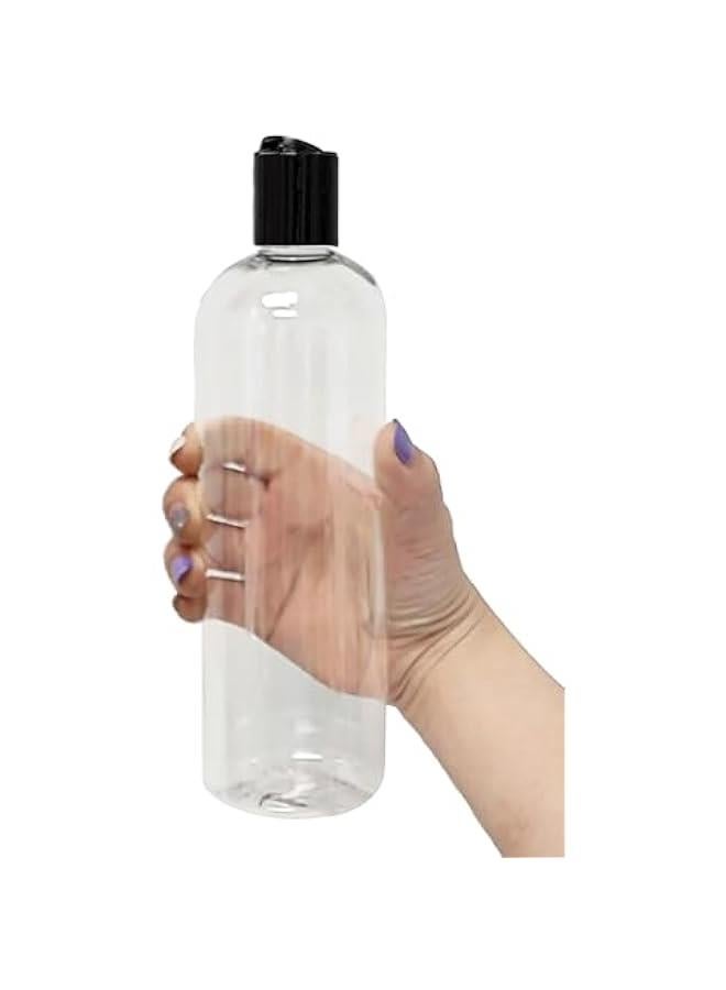 Arabest Pack of 2 Clear Plastic Bottles with Black Disc Top Caps, Ideal for Shampoo, Lotions, Creams - BPA Free, Made in USA, Squeezable and Refillable, 16 oz Capacity  - Image 3