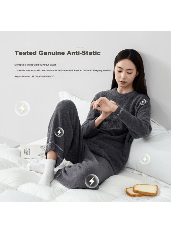 Uchino Round Neck Half-fleece Loungewear Women's Pajamas Wearable Thickened Warm Autumn Winter Gray S - Image 2