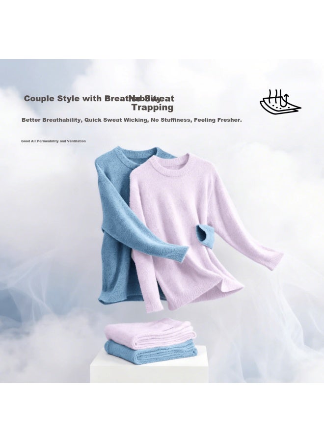 Uchino Round Neck Half-fleece Loungewear Women's Pajamas Wearable Thickened Warm Autumn Winter Gray S - Image 3