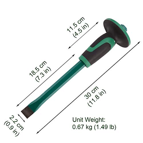 Lestino Mason Chisel With Hand Guard, 12 inches (30 cm) Heavy Duty Flat End Rock Concrete Mortar Stone Chisel for Demolishing Carving Scaling Breaking Hounding - Image 2