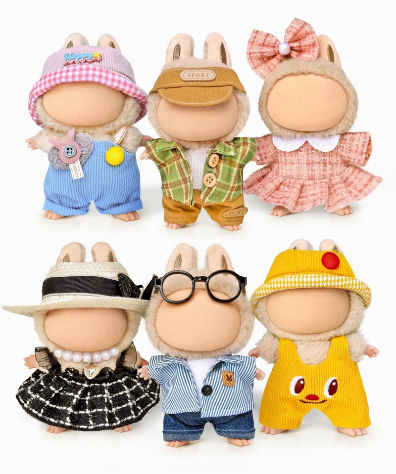 ALOVAK 6 Clothes Sets for 17cm Collectible Dolls Miniature Outfits with Accessories Hat Glasses Necklace Details Ages 15 No Doll - Image 2