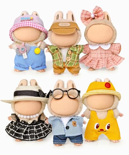 ALOVAK 6 Clothes Sets for 17cm Collectible Dolls Miniature Outfits with Accessories Hat Glasses Necklace Details Ages 15 No Doll - Image 1