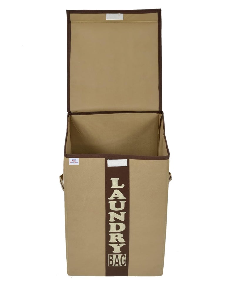 Kuber Industries Heart Home Non-Woven Foldable Large Laundry basket/Hamper/Organizer With Handles & Lid, 60 Ltr. (Brown & Beige)-HS43HEARTH26876 - Image 4